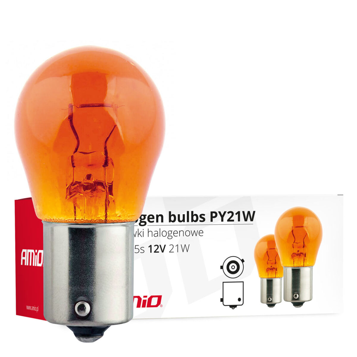 PY21W 12V 21W BAU15s ΜΟΝΟΠΟΛΙΚΟ ΠΟΡΤΟΚΑΛΙ ΠΑΡΑΚΕΝΤΡΟ (ΦΛΑΣ) ΚΟΥΤΙ​ AMIO - 10 ΤΕΜ. - Image 1