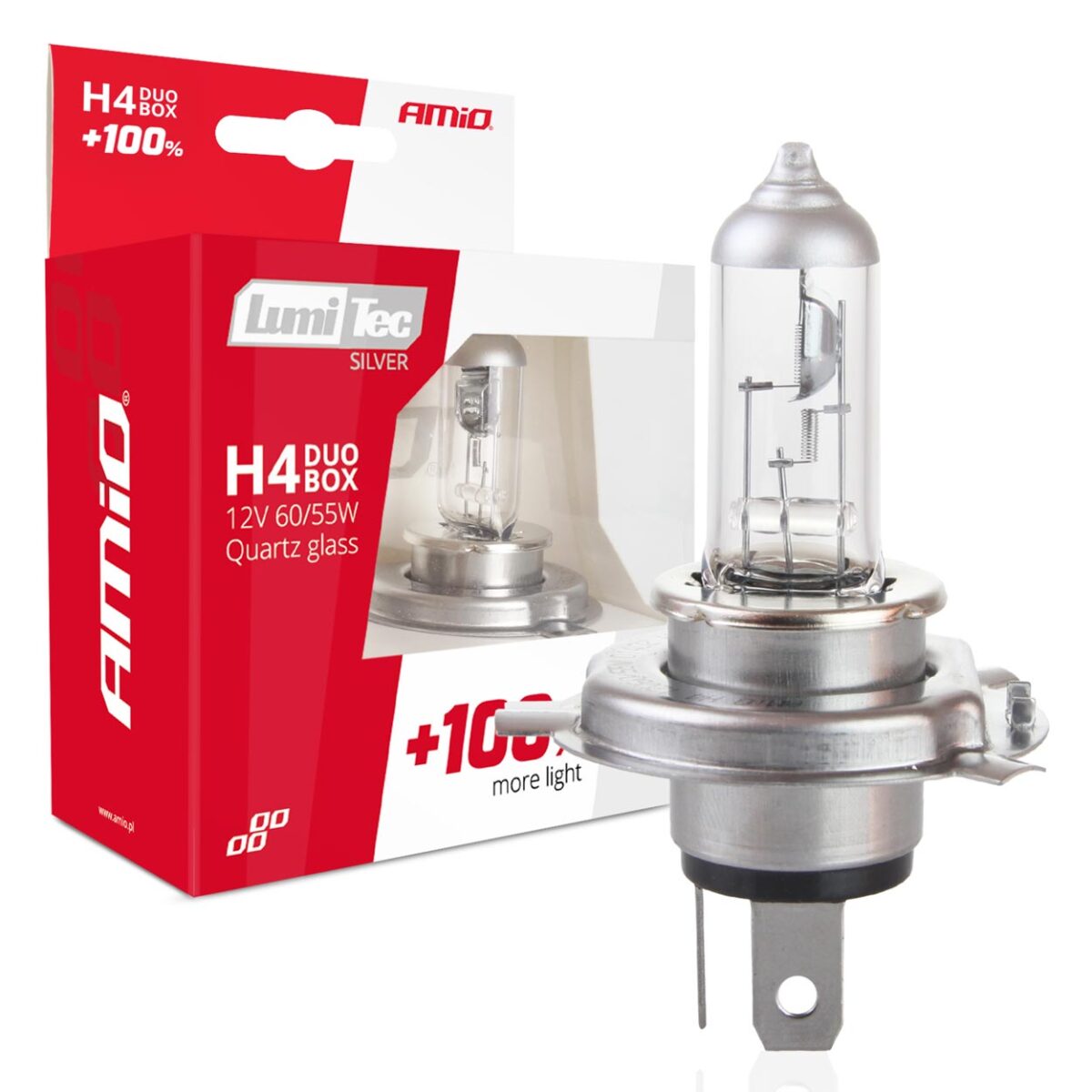 H4 12V 60/55W P43t LUMITEC SILVER ΑΛΟΓΟΝΟΥ +100% UP TO 25m AMIO - 2 ΤΕΜ. - Image 1