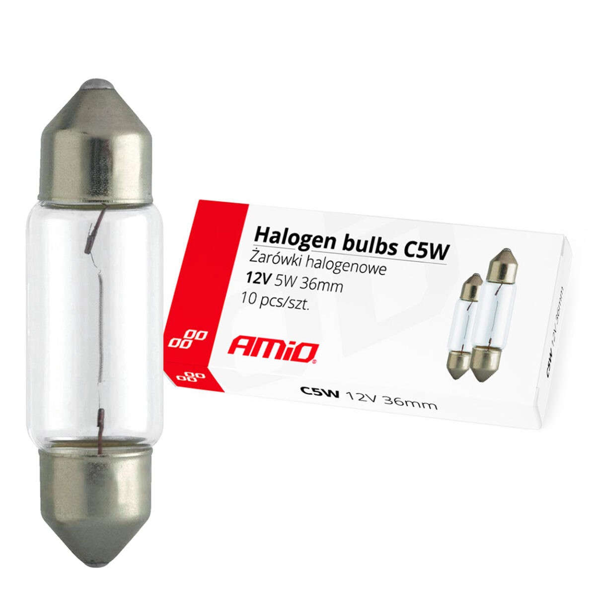 ΛΑΜΠΑΚΙΑ ΠΛΑΦΟΝΙΕΡΑΣ C5W 12V 5W 36mm ΑΛΟΓΟΝΟΥ ΚΟΥΤΙ  AMIO -10 ΤΕΜ. - Image 1