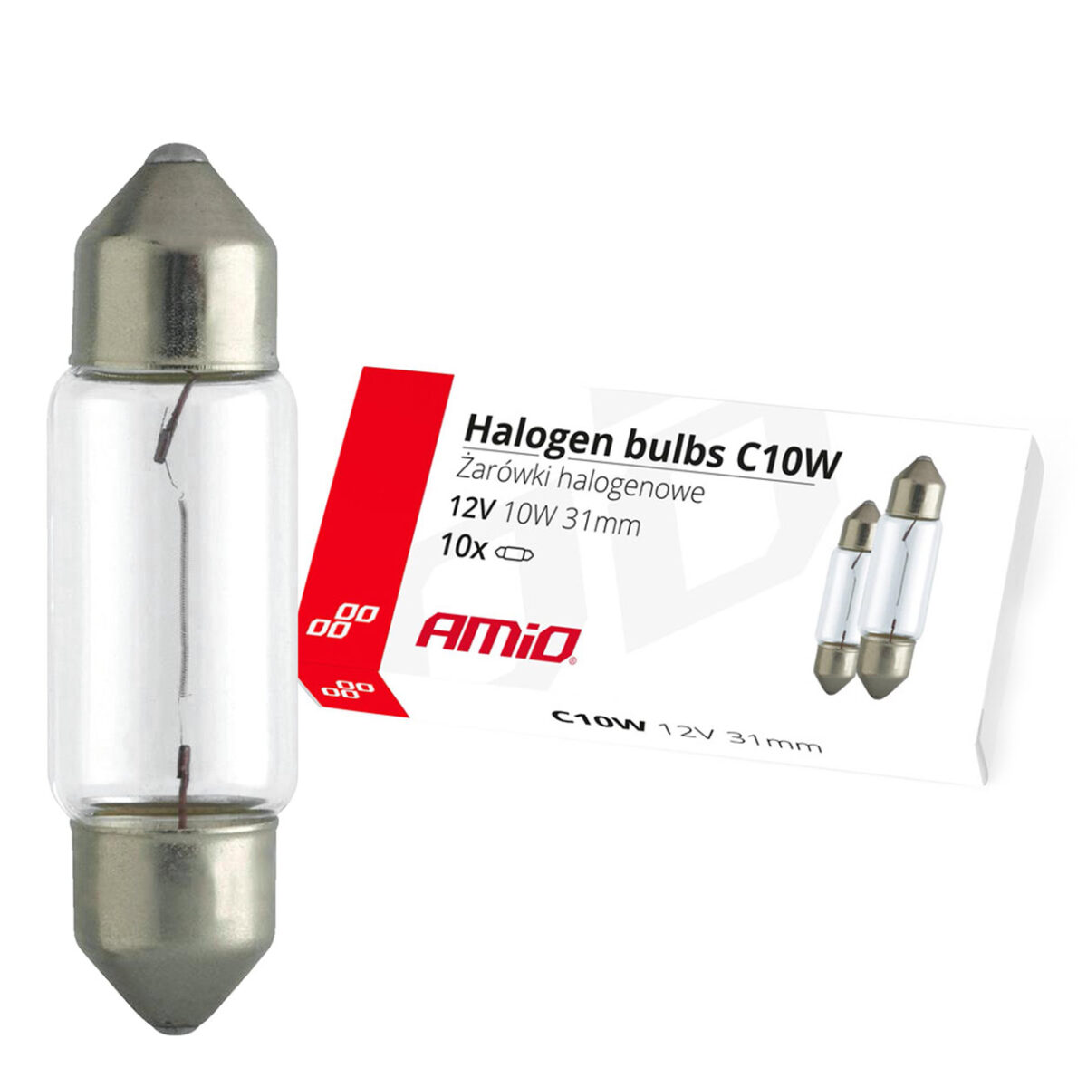 ΛΑΜΠΑΚΙΑ ΠΛΑΦΟΝΙΕΡΑΣ C10W 12V 10W 31mm ΑΛΟΓΟΝΟΥ ΚΟΥΤΙ ΑΜΙΟ- 10 ΤΕΜ. - Image 1