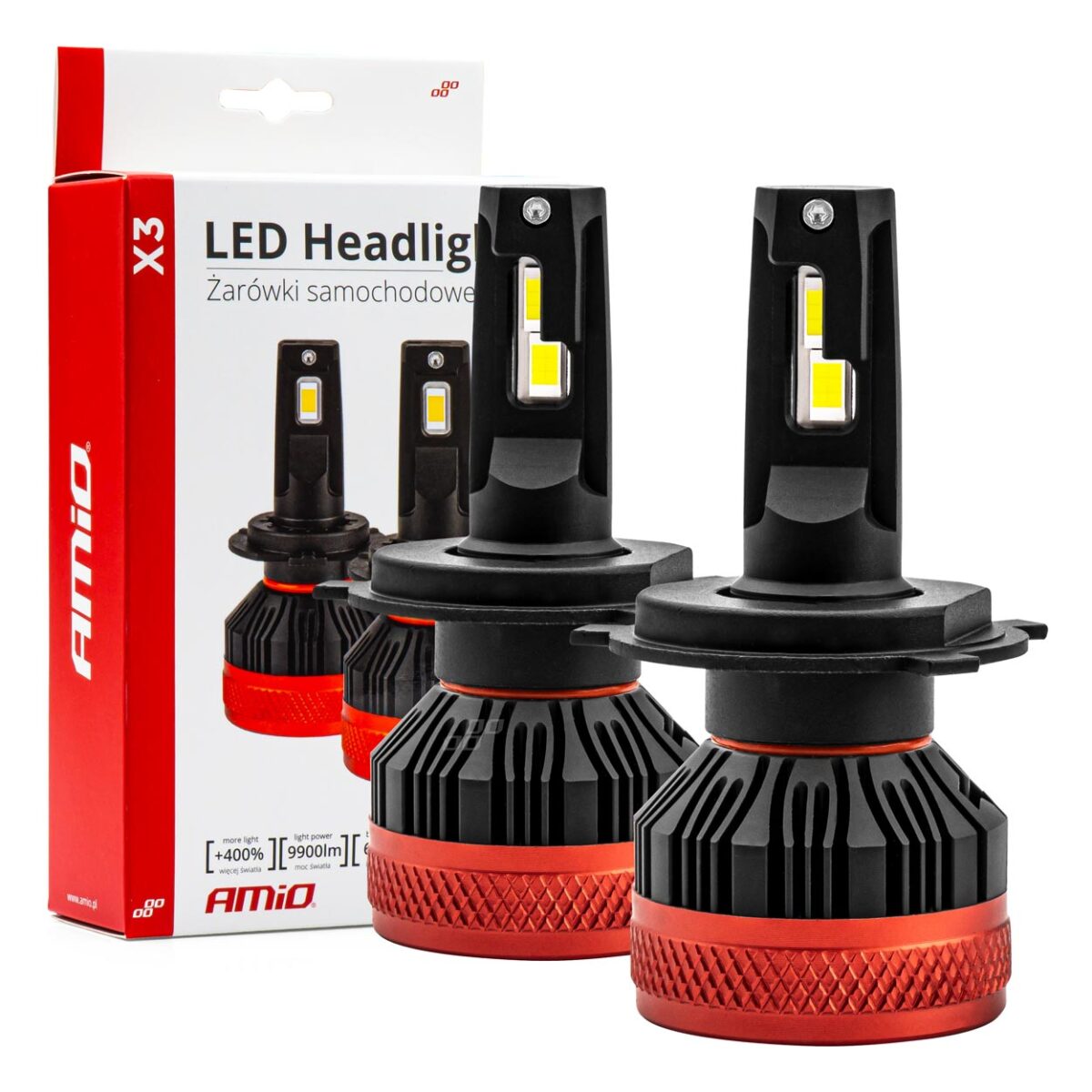 ΛΑΜΠΕΣ LED H4 10-16V 90W 6.500K 9900lm CAN BUS (ME ΑΝΕΜΙΣΤΗΡΑΚΙ) X3 SERIES AMIO - 2ΤΕΜ. - Image 1