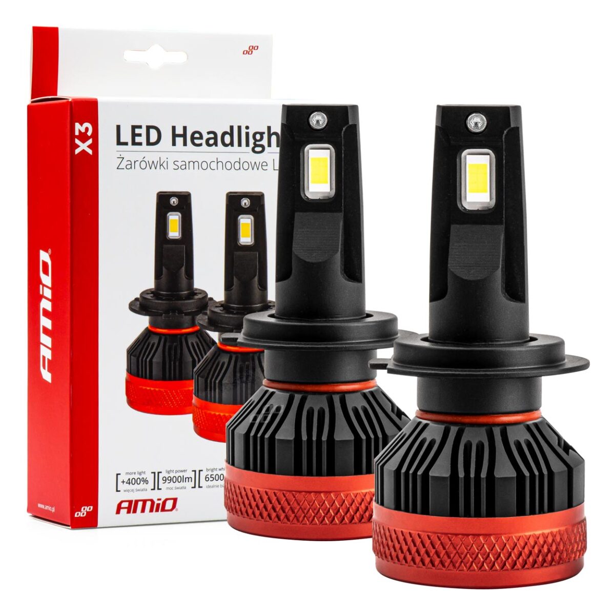 ΛΑΜΠΕΣ LED H7 9-16V 90W 6.500K 9900lm CAN BUS (ME ΑΝΕΜΙΣΤΗΡΑΚΙ) X3 SERIES AMIO - 2ΤΕΜ. - Image 1