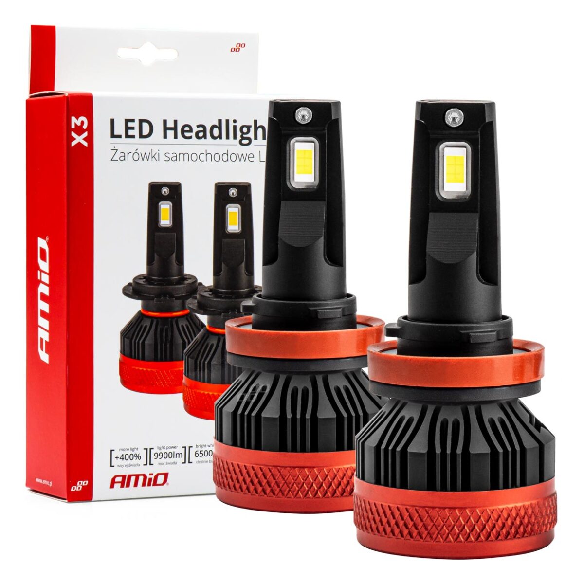 ΛΑΜΠΕΣ LED CAN-BUS H8/9/11 9>16V 90W 6.500K 9900lm (ΜΕ ΑΝΕΜΙΣΤΗΡΑΚΙ) X3 SERIES AMIO - 2 Τεμ. - Image 1