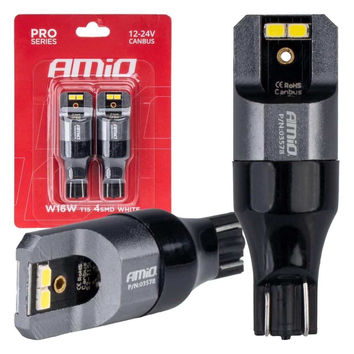 ΛΑΜΠΑΚΙΑ T15 W16W 12/24V 6.000K 4xSMD LED CAN-BUS ΛΕΥΚΟ 2016 PRO SERIES AMIO - 2 Τεμ. - Image 1