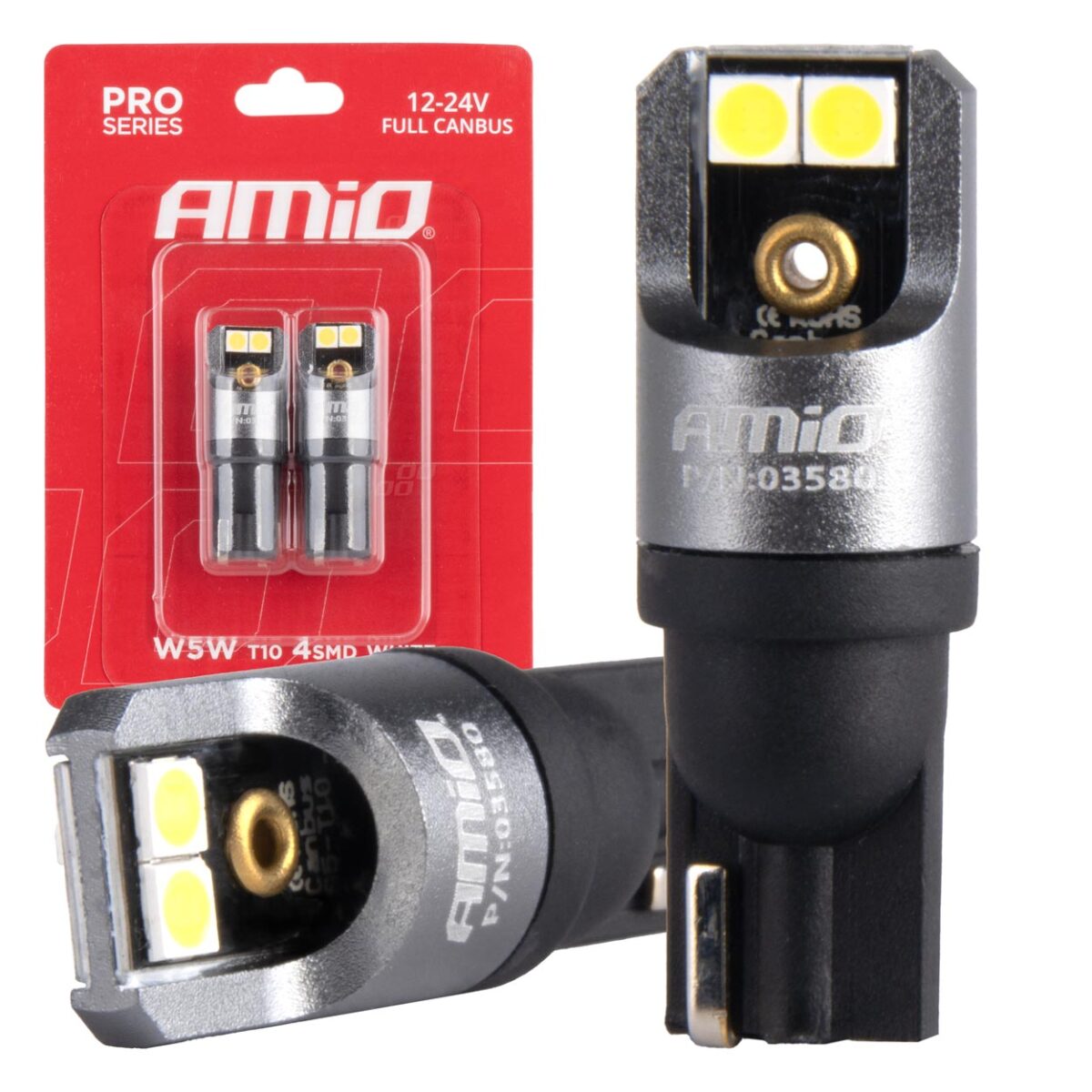ΛΑΜΠΑΚΙΑ T10 W5W 12/24V 6.000K 4xSMD LED FULL CAN-BUS ΛΕΥΚΟ 3030 PRO SERIES AMIO - 2 Τεμ. - Image 1