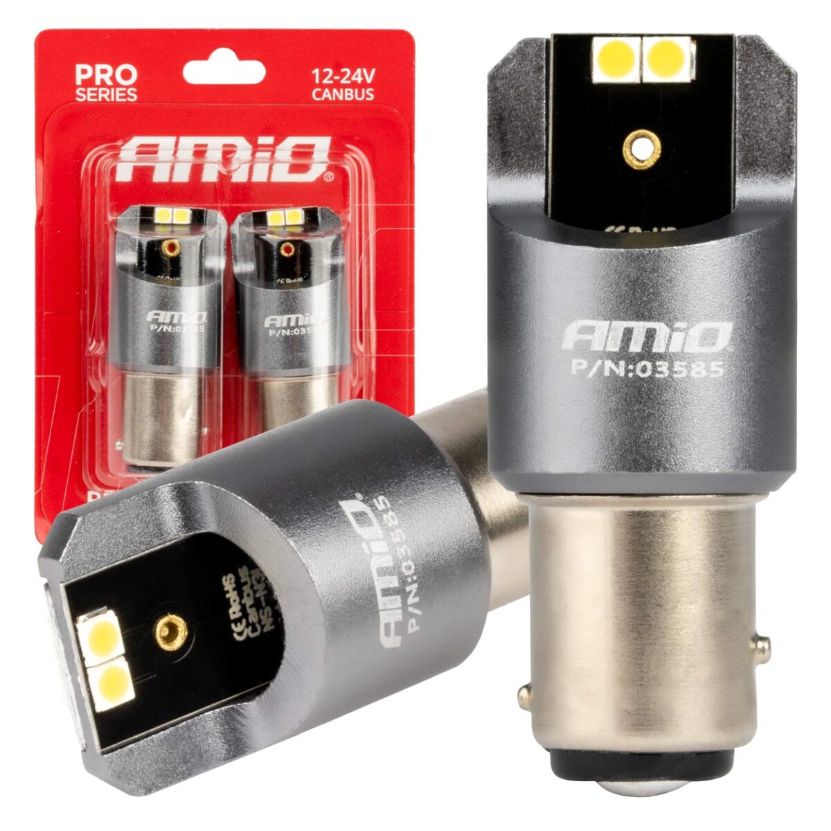 ΛΑΜΠΑΚΙΑ P21/5W BAY15d 12/24V 6.000K 4xSMD LED CAN-BUS ΛΕΥΚΟ PRO SERIES AMIO - 2 Τεμ. - Image 1