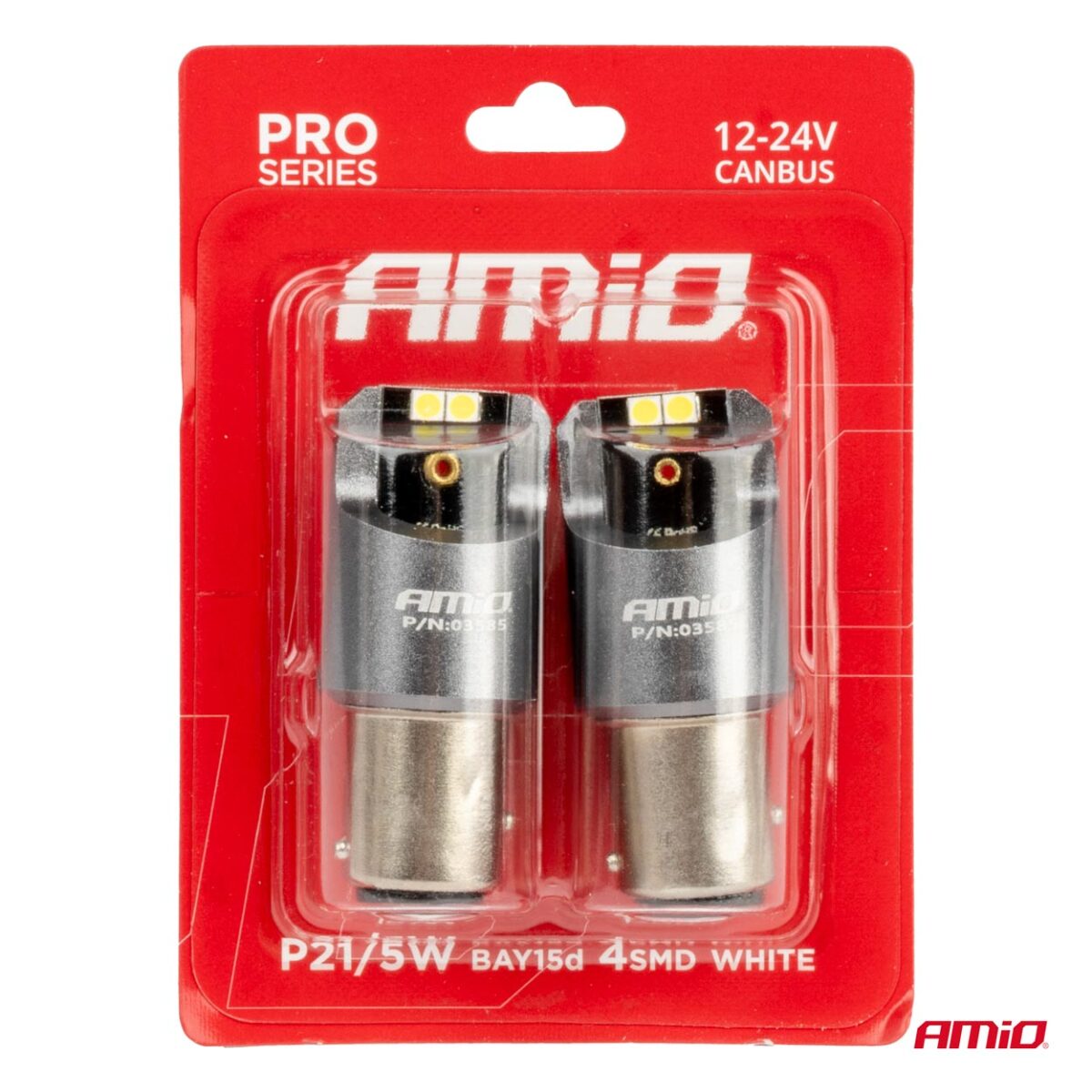 ΛΑΜΠΑΚΙΑ P21/5W BAY15d 12/24V 6.000K 4xSMD LED CAN-BUS ΛΕΥΚΟ PRO SERIES AMIO - 2 Τεμ. - Image 4
