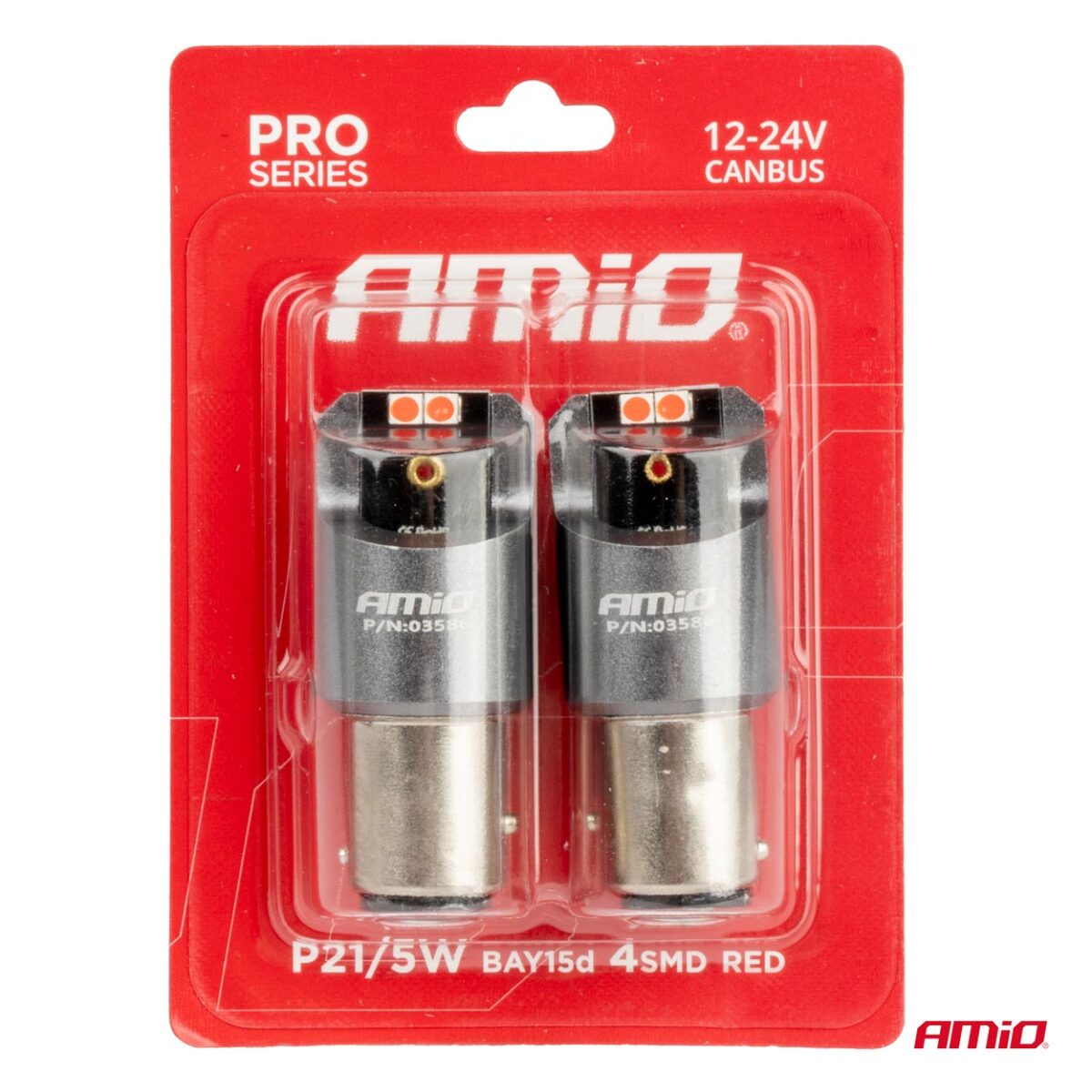 ΛΑΜΠΑΚΙΑ P21/5W BAY15d 12/24V 6.000K 4xSMD LED CAN-BUS ΚΟΚΚΙΝΟ PRO SERIES AMIO - 2 Τεμ. - Image 4