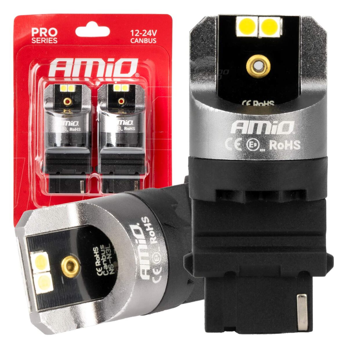 ΛΑΜΠΕΣ P27W 12/24V 6.000K 4SMD LED CAN-BUS ΛΕΥΚΑ PRO SERIES AMIO - 2 ΤΕΜ. - Image 1