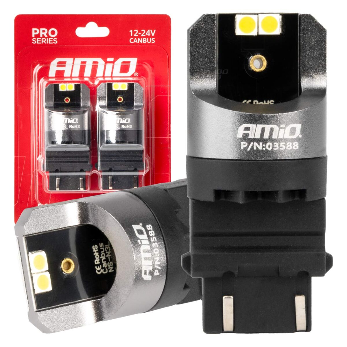 ΛΑΜΠΕΣ P27/7W 12/24V 6.000K 4SMD LED CAN-BUS ΛΕΥΚΑ PRO SERIES AMIO - 2 ΤΕΜ. - Image 1