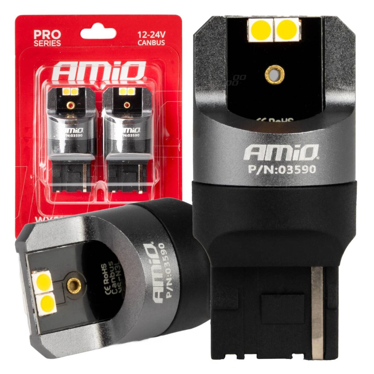 ΛΑΜΠΕΣ WY21W 12/24V 6.000K 4SMD LED CAN-BUS ΚΙΤΡΙΝΟ PRO SERIES AMIO - 2 ΤΕΜ. - Image 1