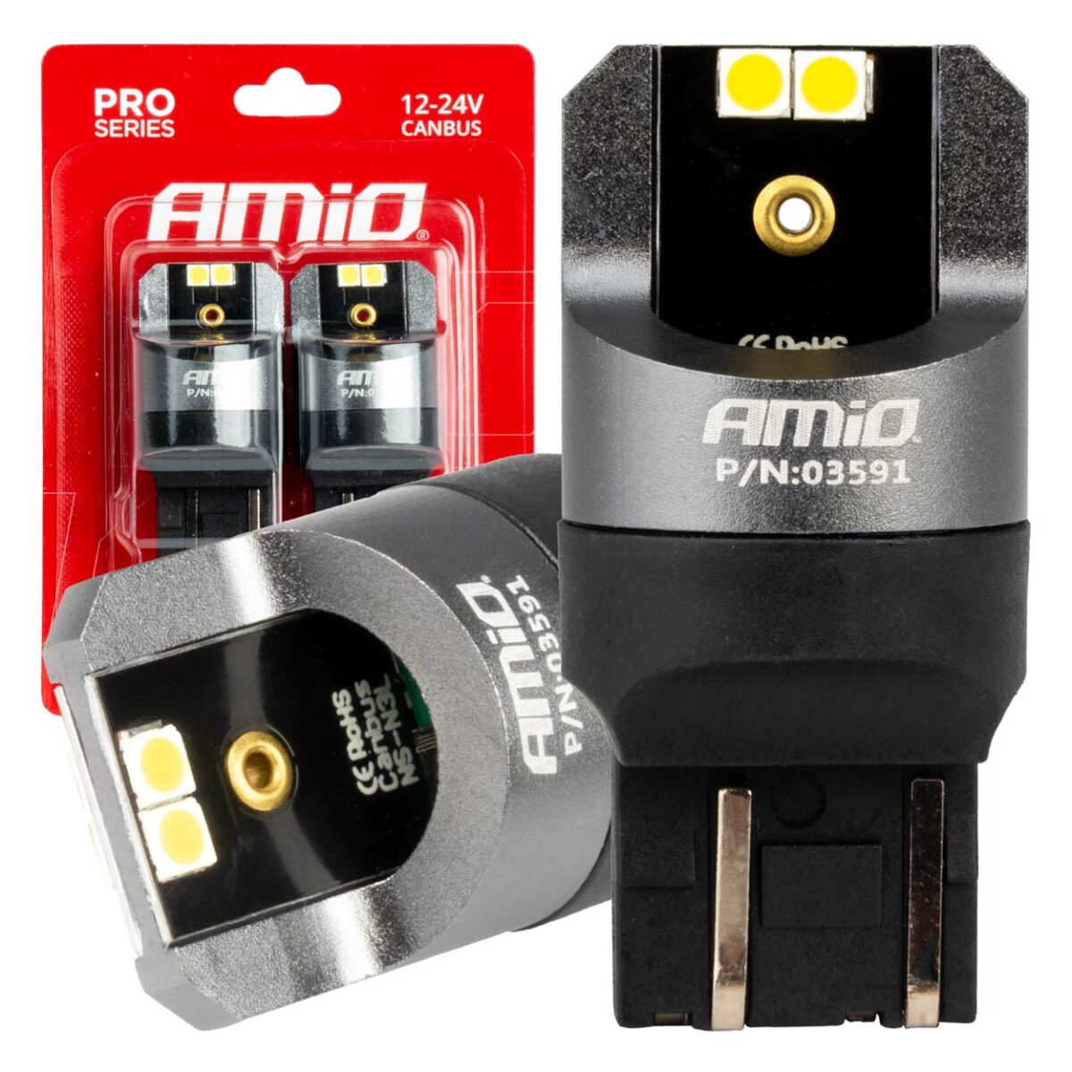 ΛΑΜΠΑΚΙΑ W21/5W 7443 12/24V 6.000K 4xSMD LED CAN-BUS ΛΕΥΚΟ PRO SERIES AMIO - 2 Τεμ. - Image 1