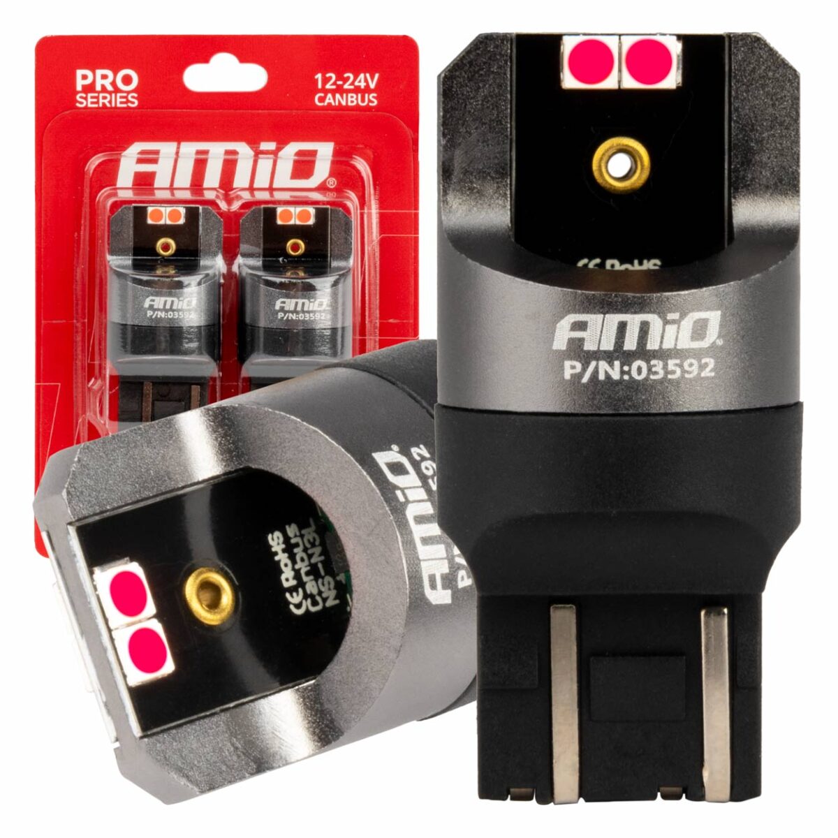ΛΑΜΠΑΚΙΑ W21/5W 7443 12/24V 6.000K 4xSMD LED CAN-BUS ΚΟΚΚΙΝΟ PRO SERIES AMIO - 2 Τεμ. - Image 1