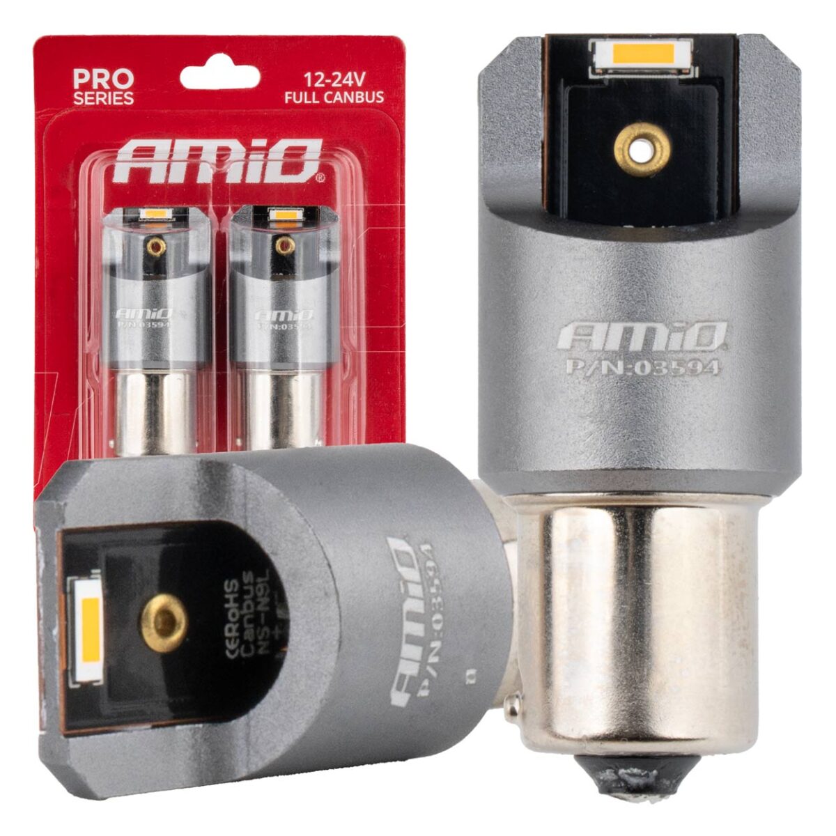 ΛΑΜΠΑΚΙΑ PY21W BAU15s 12/24V 6.000K 2xSMD LED FULL CAN-BUS ΠΟΡΤΟΚΑΛΙ PRO SERIES AMIO - 2 Τεμ. - Image 1