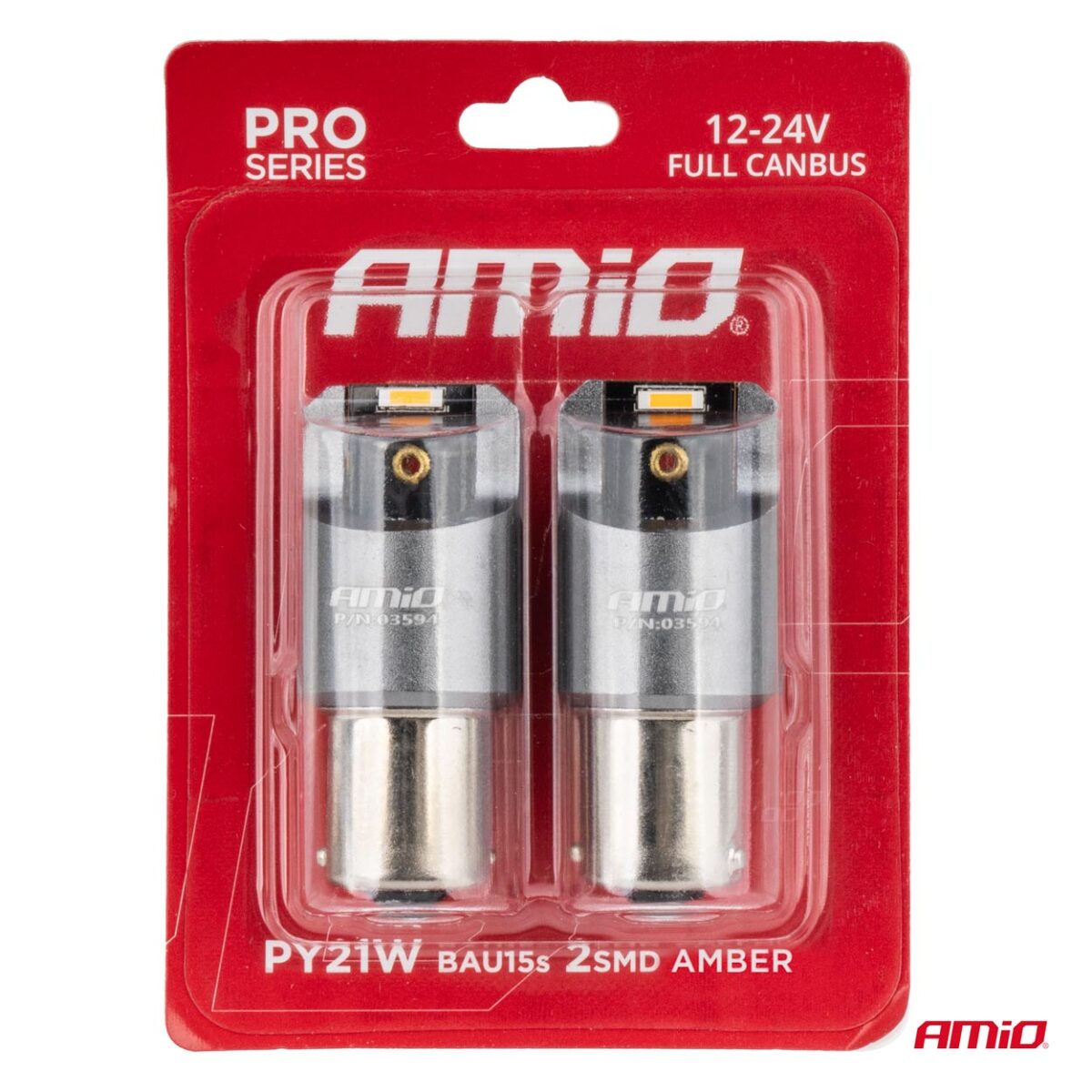 ΛΑΜΠΑΚΙΑ PY21W BAU15s 12/24V 6.000K 2xSMD LED FULL CAN-BUS ΠΟΡΤΟΚΑΛΙ PRO SERIES AMIO - 2 Τεμ. - Image 4