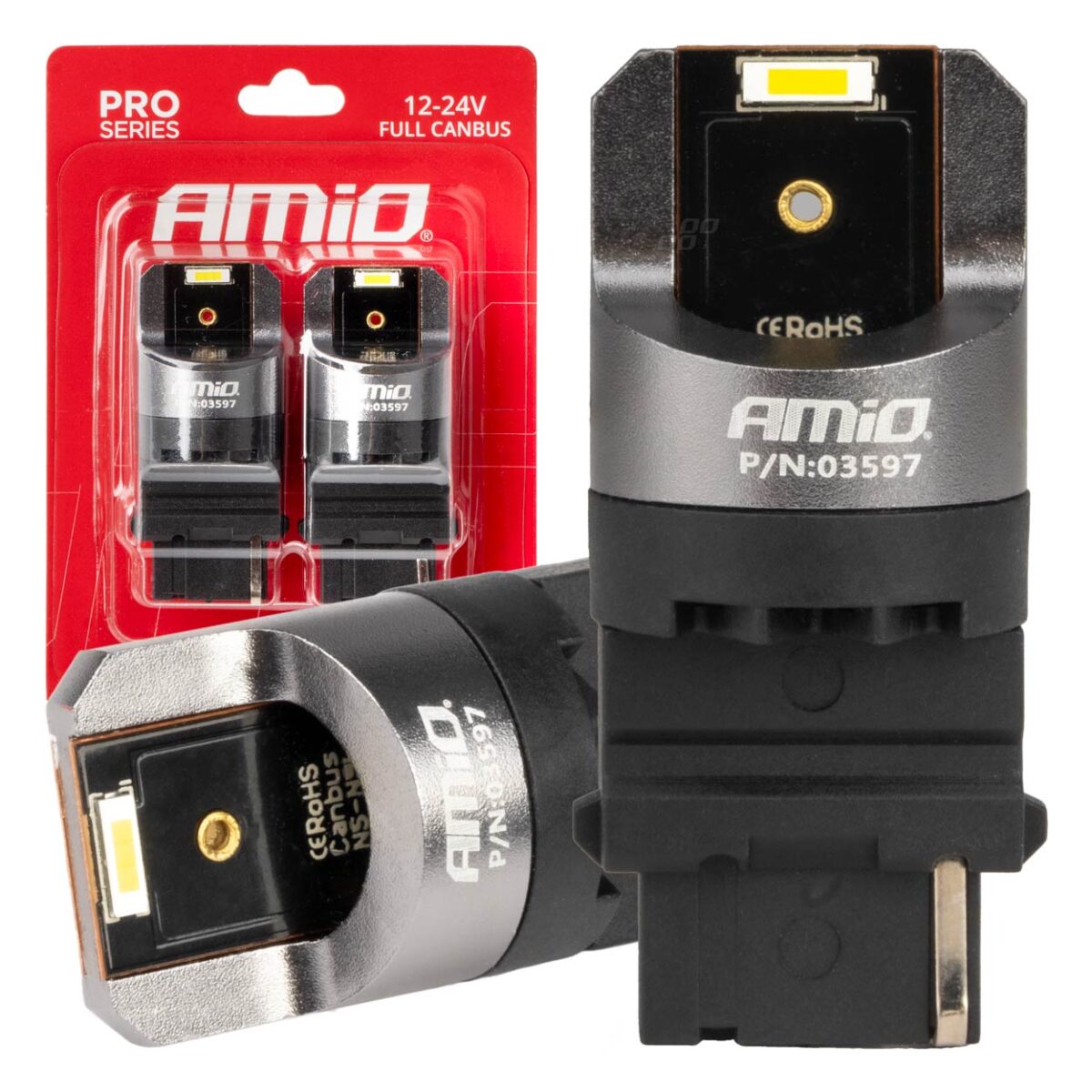 ΛΑΜΠΑΚΙΑ P27W 12/24V 6.000K 2SMD LED FULL CAN-BUS ΛΕΥΚΟ PRO SERIES AMIO - 2 Τεμ. - Image 1