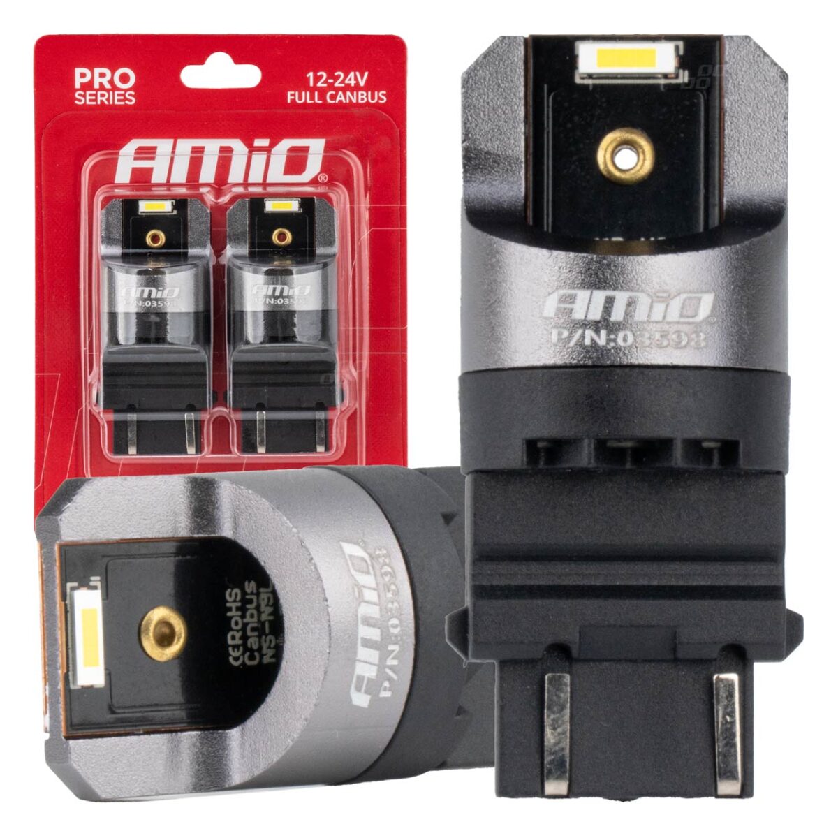ΛΑΜΠΑΚΙΑ P27/7W 3157 12/24V 6.000K 2xSMD LED FULL CAN-BUS ΛΕΥΚΟ PRO SERIES AMIO - 2 Τεμ. - Image 1