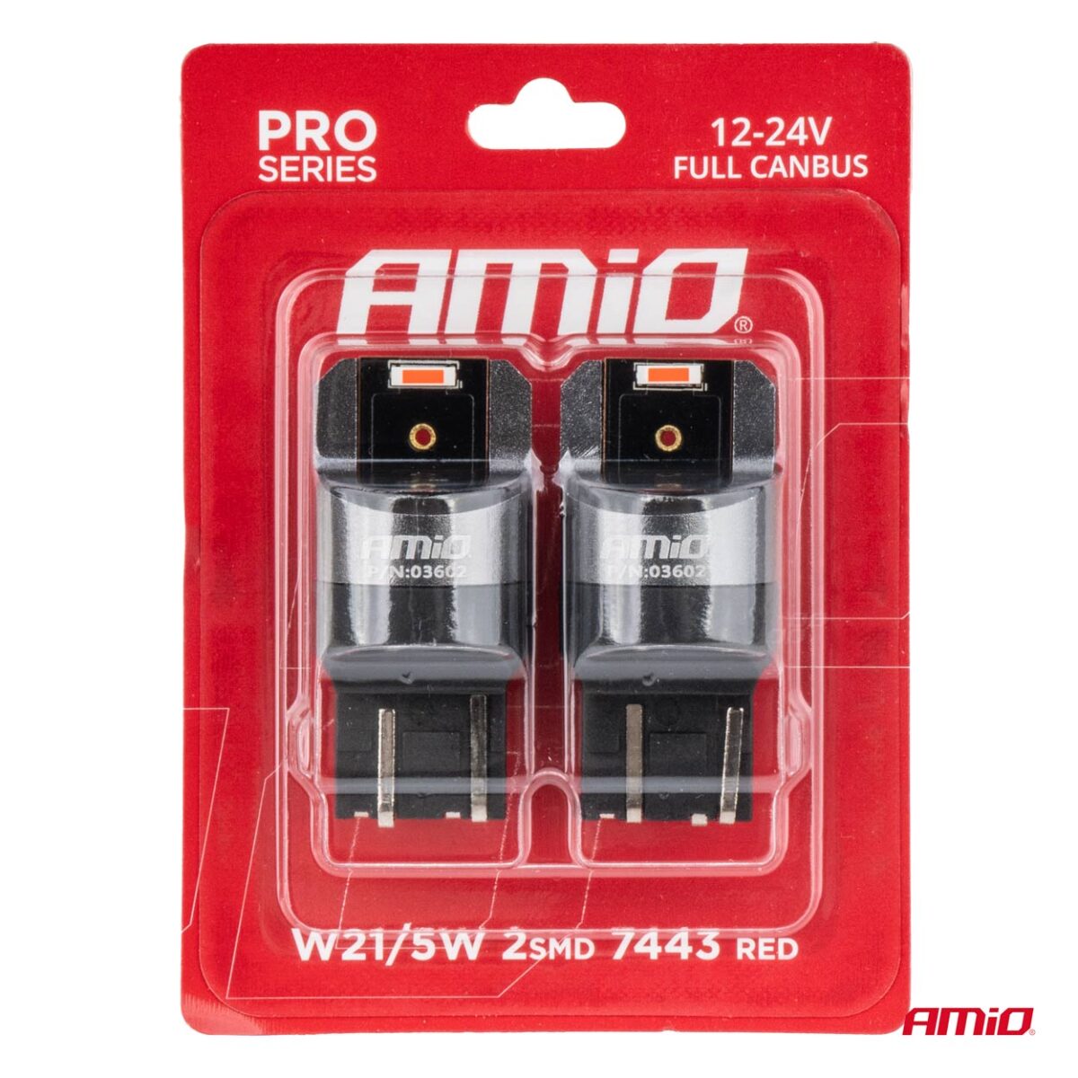 ΛΑΜΠΑΚΙΑ W21/5W 7443 12/24V 6.000K 2xSMD LED FULL CAN-BUS ΚΟΚΚΙΝΟ PRO SERIES  AMIO - 2 Τεμ. - Image 4