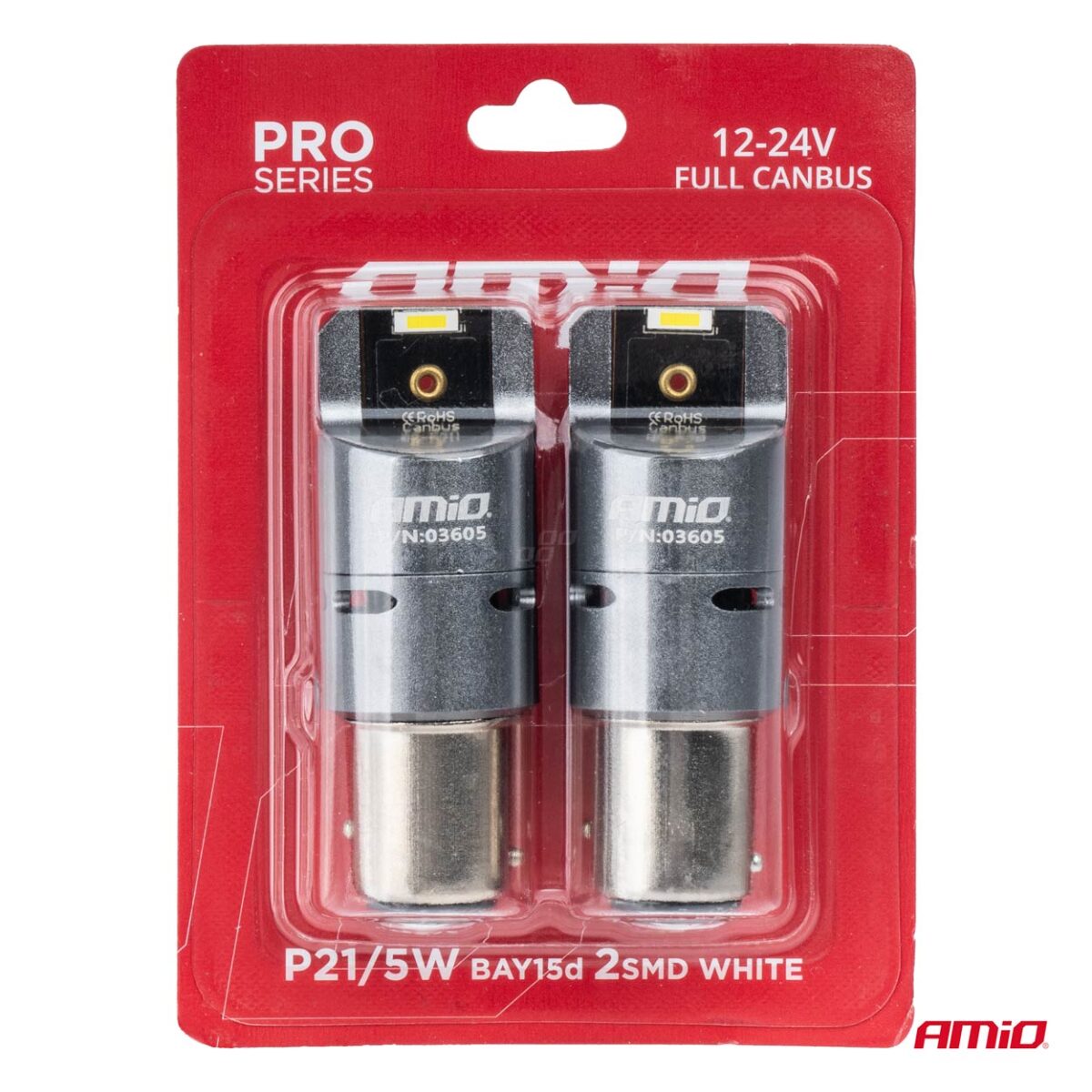 P21/5W BAY15s 12/24V 6.000K 2xSMD LED(ΜΕ ΑΝΕΜΙΣΤΗΡΑΚΙ) FULL CAN-BUS ΛΕΥΚΟ PRO SERIES  AMIO - 2 Τεμ. - Image 4