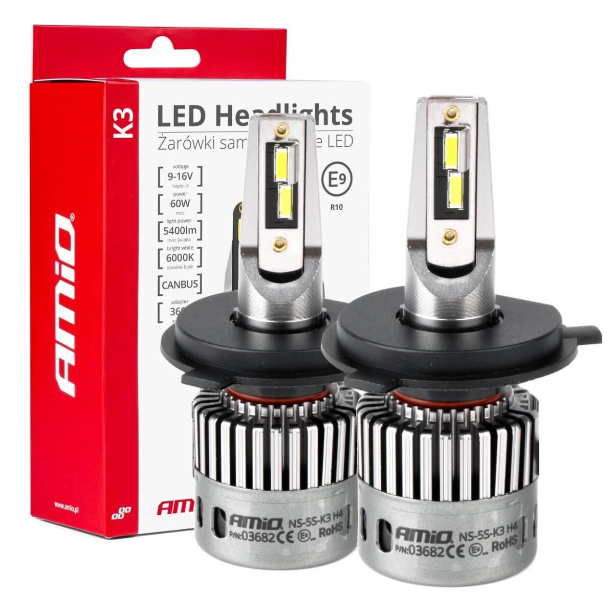 ΛΑΜΠΕΣ H4 9>16V 6.000K 5.400lm 60W K3 SERIES LED CAN-BUS (ΜΕ ΨΥΚΤΡΑ) AMIO - 2 Τεμ. - Image 1