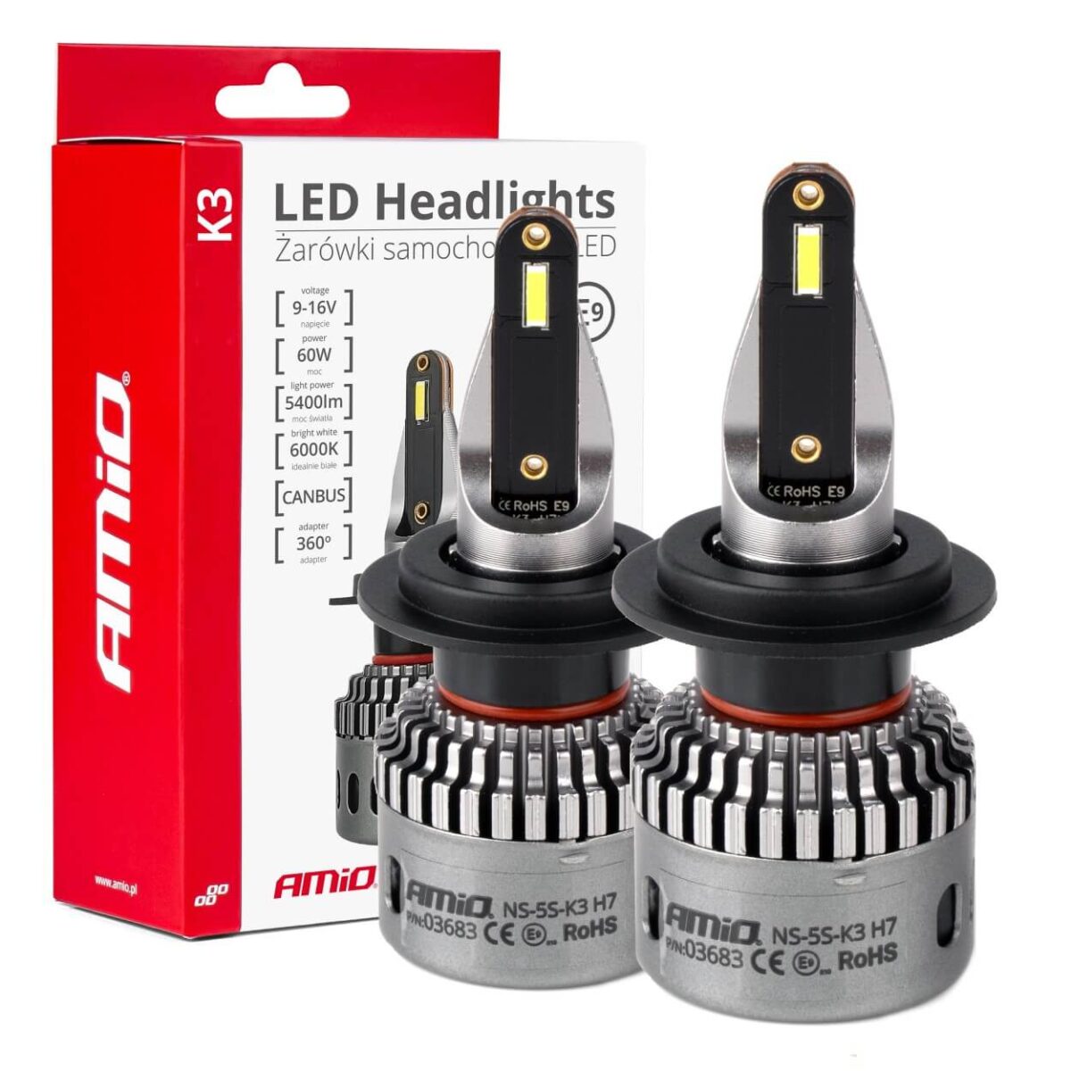 ΛΑΜΠΕΣ H7 9>16V 6.000K 5.400lm 60W K3 SERIES LED CAN-BUS(ΜΕ ΨΥΚΤΡΑ) AMIO - 2 Τεμ. - Image 1