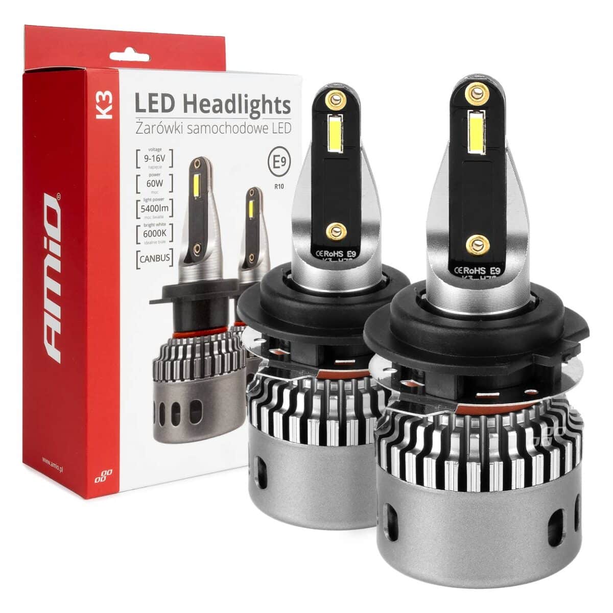 ΛΑΜΠΕΣ H7-1 9>16V 6.000K 5.400lm 60W K3 SERIES LED CAN-BUS (ΜΕ ΨΥΚΤΡΑ) AMIO - 2 Τεμ. - Image 1