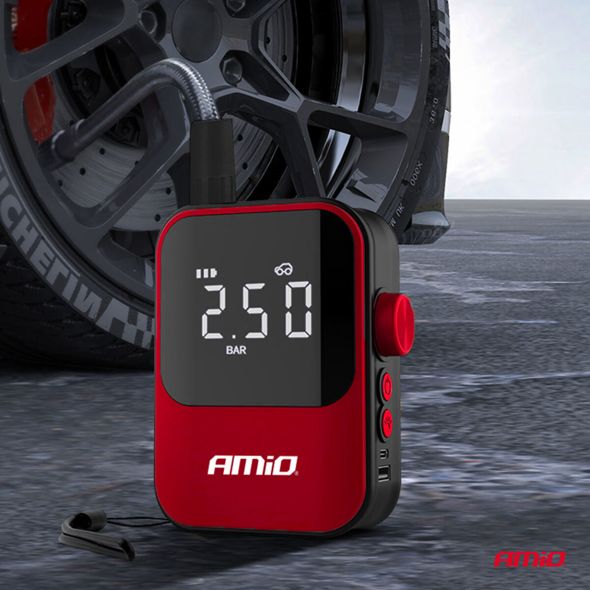 ΚΟΜΠΡΕΣΕΡ ΑΕΡΑ 7,4V 10bar/150psi 40W ΦΟΡΤΙΣΗ ΜΕ USB / ΜΕ 5 ΑΝΤΑΠΤΟΡΕΣ ΚΑΙ ΨΗΦΙΑΚΗ ΕΝΔΕΙΞΗ AMIO - 1 Τεμ. - Image 8