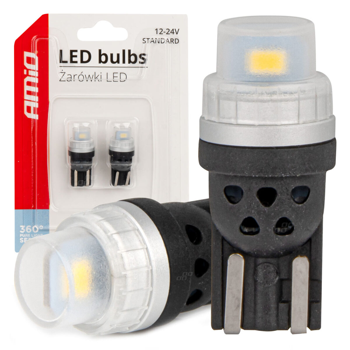 ΛΑΜΠΑΚΙΑ T10 W5W 12/24V 2x3020 SMD LED ΛΕΥΚΟ PURE LIGHT SERIES AMIO - 2 Τεμ. - Image 1