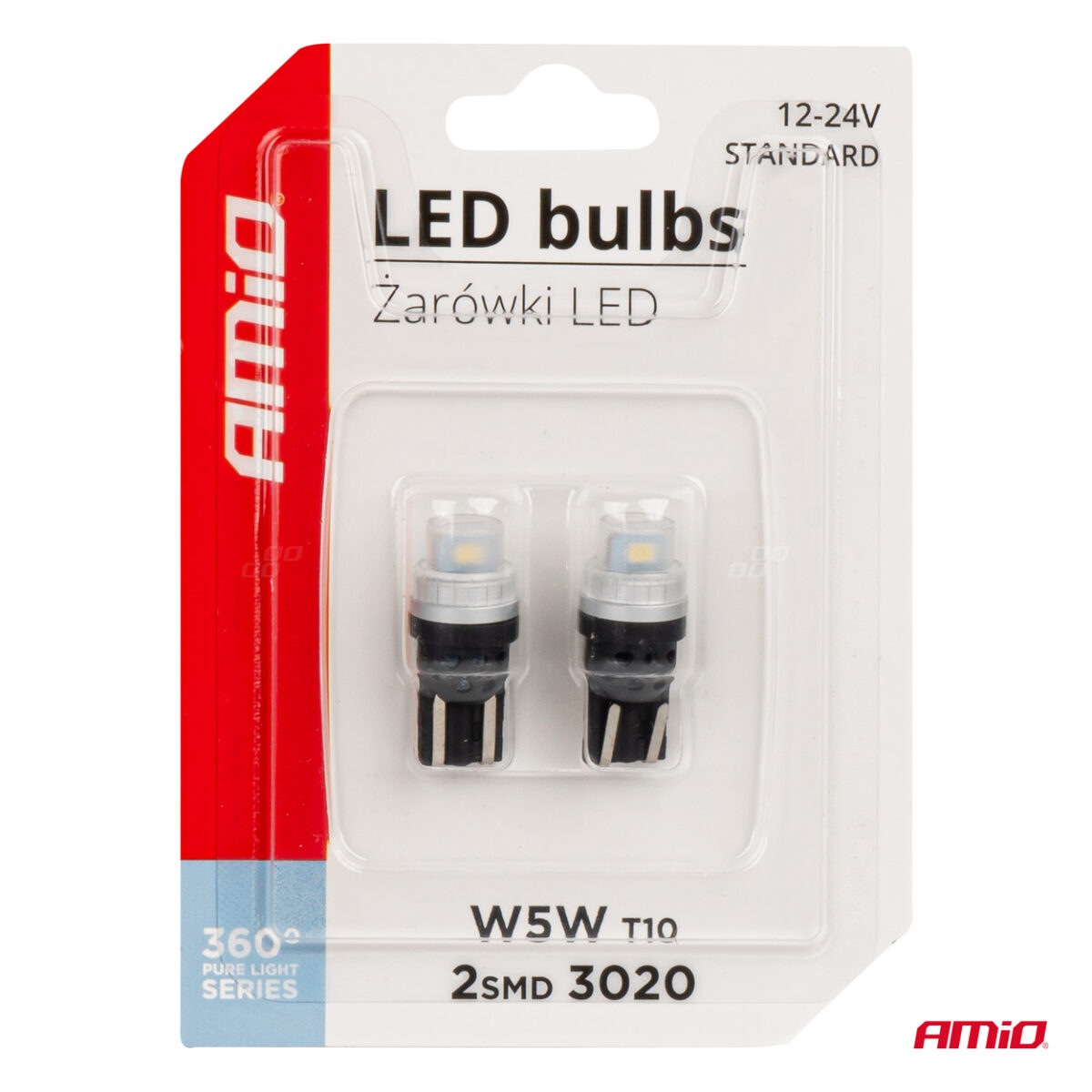ΛΑΜΠΑΚΙΑ T10 W5W 12/24V 2x3020 SMD LED ΛΕΥΚΟ PURE LIGHT SERIES AMIO - 2 Τεμ. - Image 5