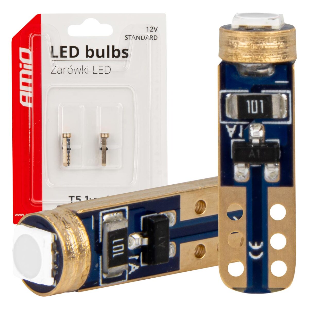 ΛΑΜΠΑΚΙΑ T5 W1W 12V 1SMD LED ΠΡΑΣΙΝΑ AMIO - 2 ΤΕΜ. - Image 1