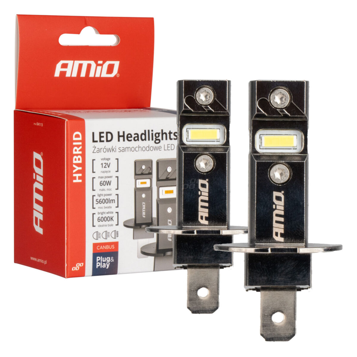ΛΑΜΠΕΣ LED H3 12V 60W 6.000K 5.600lm +400% LED CAN-BUS HYBRID SERIES AMIO - 2 ΤΕΜ. - Image 1