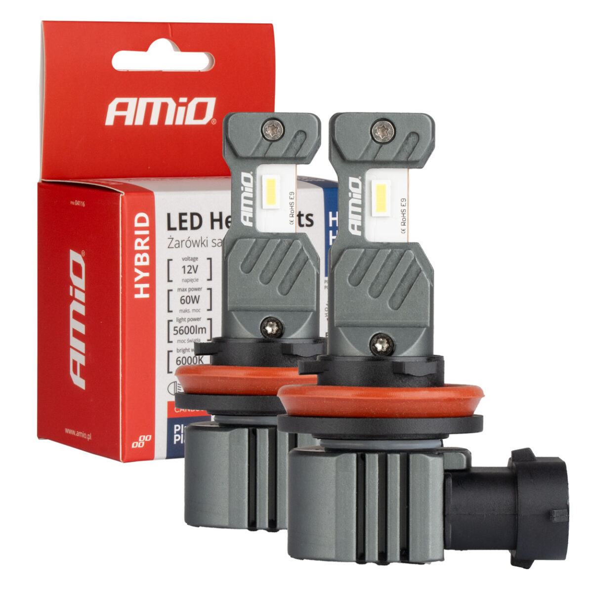 ΛΑΜΠΕΣ LED H8/Η9/Η11/Η16 12V 60W 6.000K 5.600lm +400% LED CAN-BUS HYBRID SERIES AMIO - 2 ΤΕΜ. - Image 1