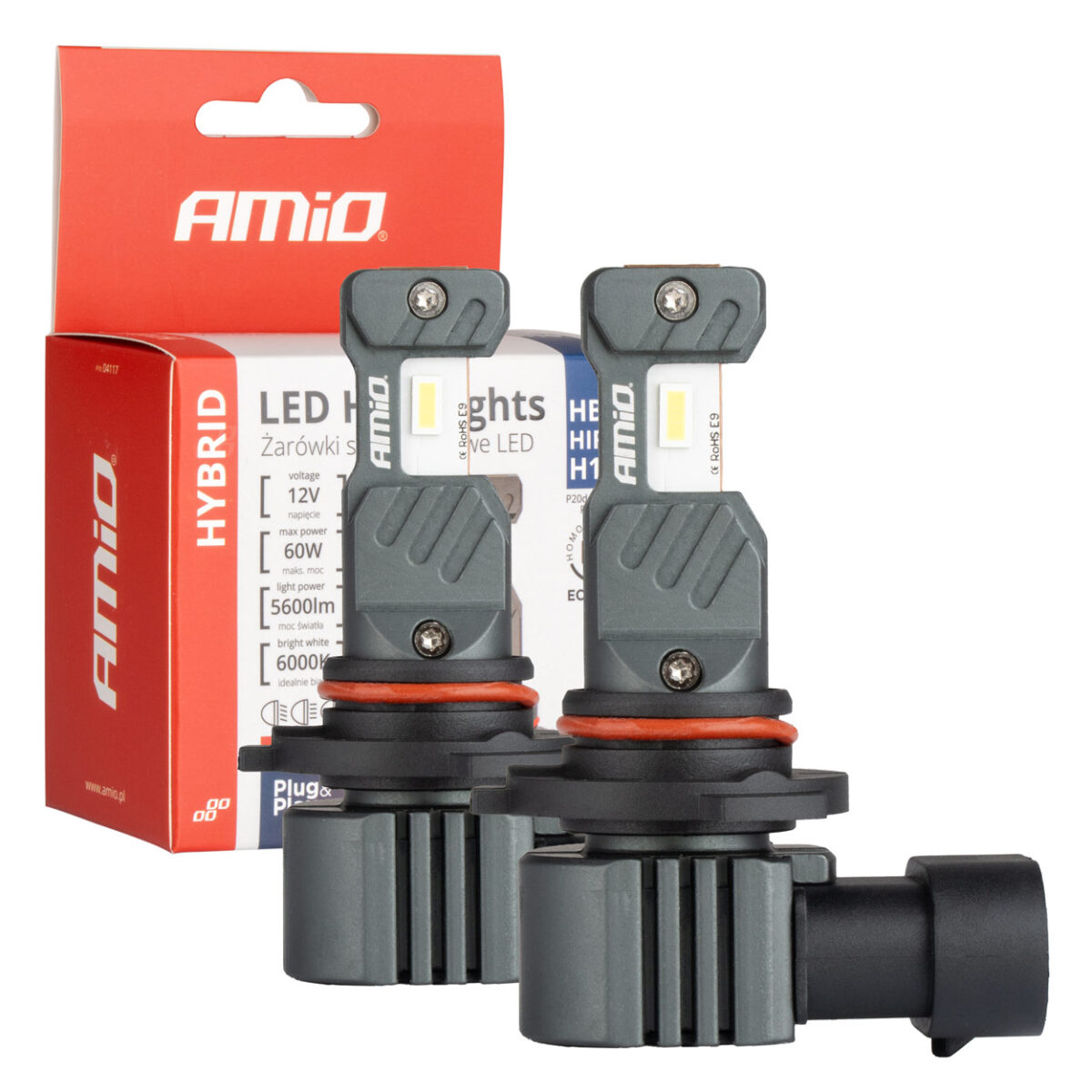 ΛΑΜΠΕΣ LED HΒ3 9005 / HIR1 / H10 12V 60W 6.000K 5.600lm +400% LED CAN-BUS HYBRID SERIES AMIO - 2 ΤΕΜ. - Image 1