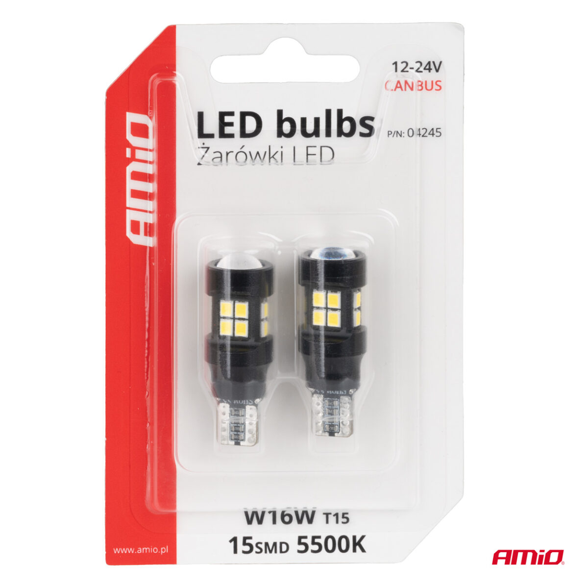 ΛΑΜΠΑΚΙΑ LED T15 W16W 12V/24V LED CAN-BUS 15xSMD 2835 ΛΕΥΚΟ ΦΩΣ 5.500K (ΣΕ ΧΡΩΜΑ ΜΑΥΡΟ) AMIO - 2 ΤΕΜ. - Image 5