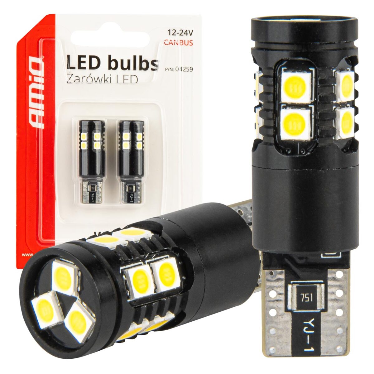 ΛΑΜΠΑΚΙΑ T10 W5W 12V/24V LED CAN-BUS 13xSMD 3030 ΛΕΥΚΟ 5500K ΑΜΙΟ - 2 ΤΕΜ. - Image 1