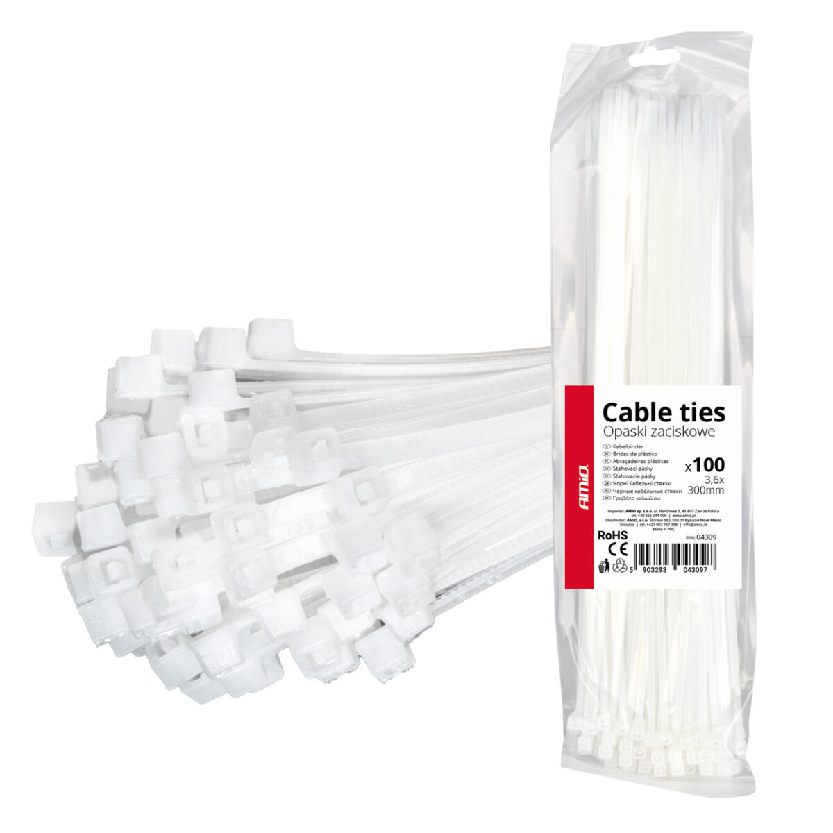 ΔΕΜΑΤΙΚΑ/ΔΕΤΙΚΑ ΚΑΛΩΔΙΩΝ TIE WRAP (ΤΑΙΡΑΠ) 3.6 x 300mm (ΛΕΥΚΟ)  ΑΜΙΟ - 100 ΤΕΜ. - Image 1