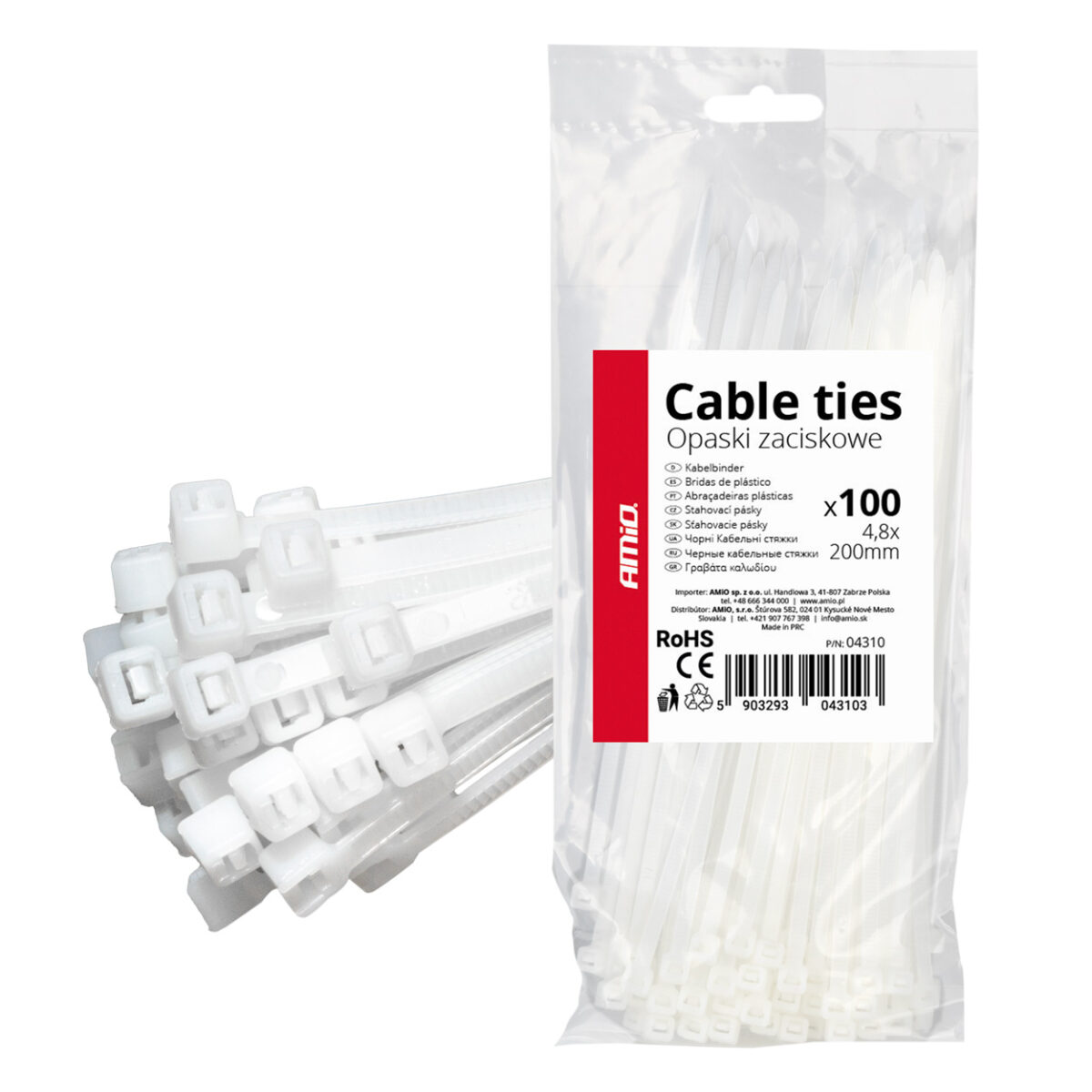 ΔΕΜΑΤΙΚΑ/ΔΕΤΙΚΑ ΚΑΛΩΔΙΩΝ TIE WRAP (ΤΑΙΡΑΠ) 4.8 x 200mm (ΛΕΥΚΟ)  ΑΜΙΟ - 100 ΤΕΜ. - Image 1
