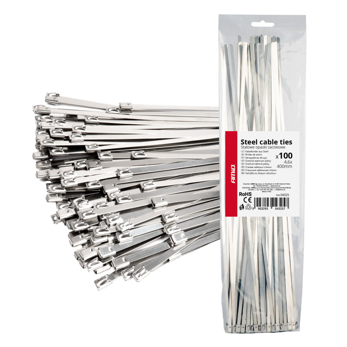 ΔΕΜΑΤΙΚΑ/ΔΕΤΙΚΑ ΚΑΛΩΔΙΩΝ TIE WRAP (ΤΑΙΡΑΠ) ΜΕΤΑΛΛΙΚΑ 4,6 x 400mm ΑΜΙΟ - 100 ΤΕΜ. - Image 1