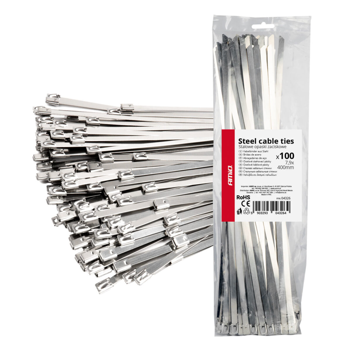 ΔΕΜΑΤΙΚΑ/ΔΕΤΙΚΑ ΚΑΛΩΔΙΩΝ TIE WRAP (ΤΑΙΡΑΠ) ΜΕΤΑΛΛΙΚΑ 7,9 x 400mm ΑΜΙΟ - 100 ΤΕΜ. - Image 1