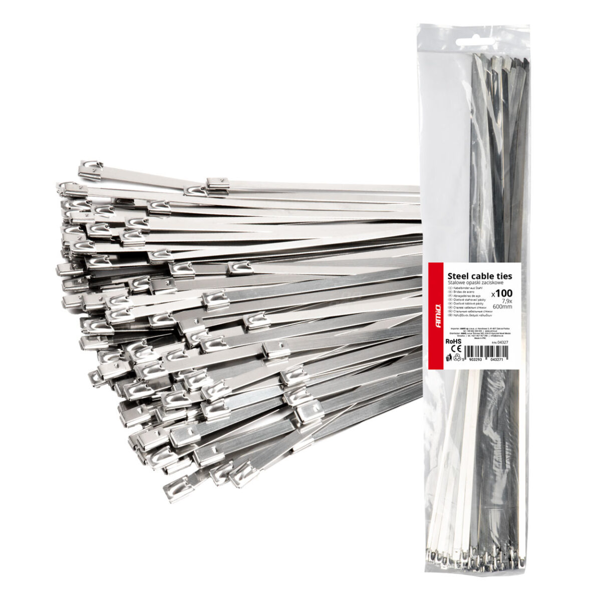 ΔΕΜΑΤΙΚΑ/ΔΕΤΙΚΑ ΚΑΛΩΔΙΩΝ TIE WRAP (ΤΑΙΡΑΠ) ΜΕΤΑΛΛΙΚΑ 7,9 x 600mm ΑΜΙΟ - 100 ΤΕΜ. - Image 1